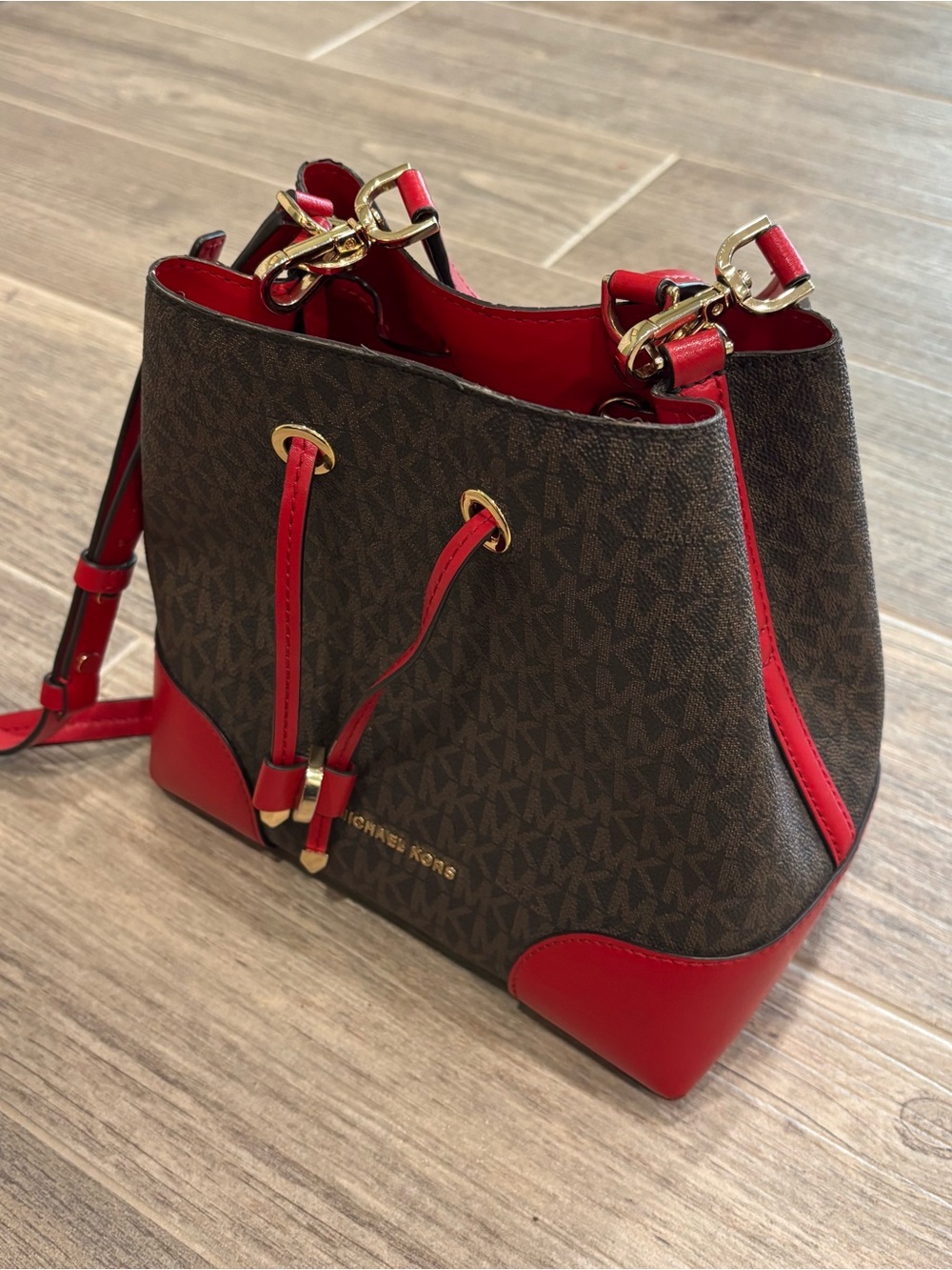 Michael Kors Mercer Gallery Small Convertible Bucket Shoulder Bag red - Picture 4 of 10